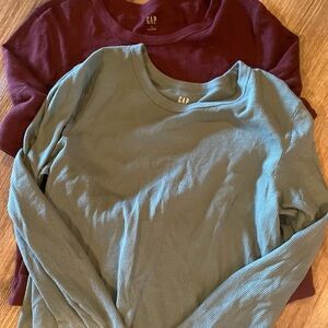 Gap thermal waffle long sleeve shirt tops green burgundy XL like new